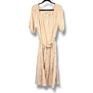 Evereve Tiered Midi Dress Smocked Neckline Casual Summer‎ Dress Size M